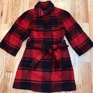 GAP Red Black Buffalo Plaid Wool Pea Coat